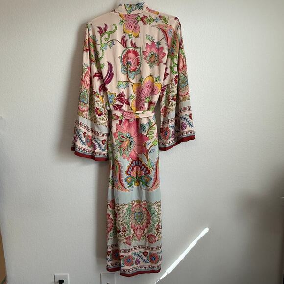 New ZARA Floral Printed Long Kimono Belted Side Slits Fully Lined Size Small S - Picture 5 of 11